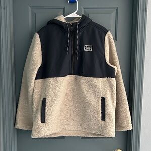 Hurley Dark Gray and Cream Hooded Sherpa 3/4 zip